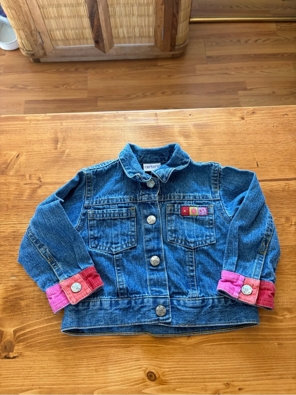 Vintage Carters baby girl 12-18 months toddler y2k denim jacket floral rainbows